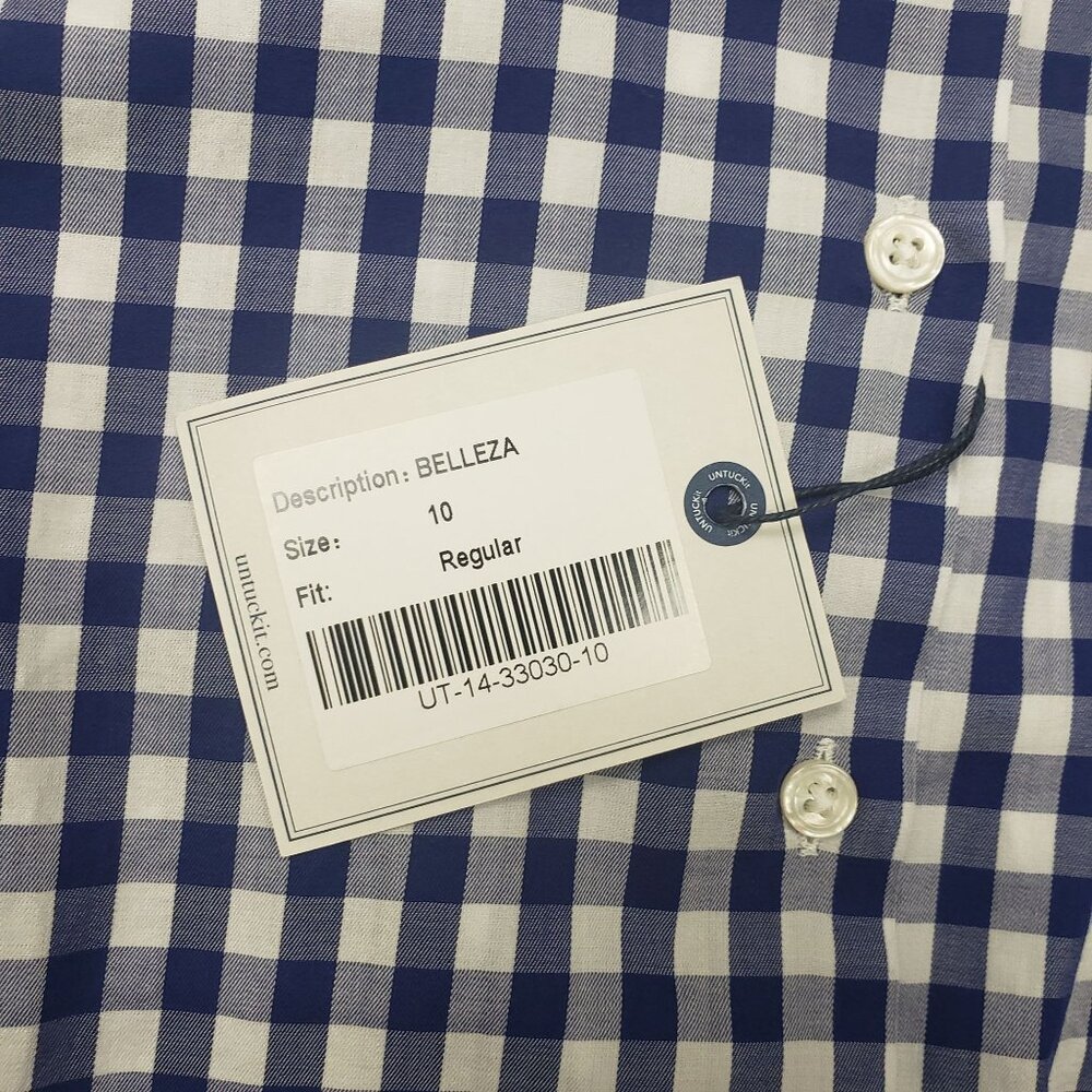 Untuckit Women's Belleza Checkered Shirt Cotton Blue & White Gingham — Pick Size - Picture 5 of 11